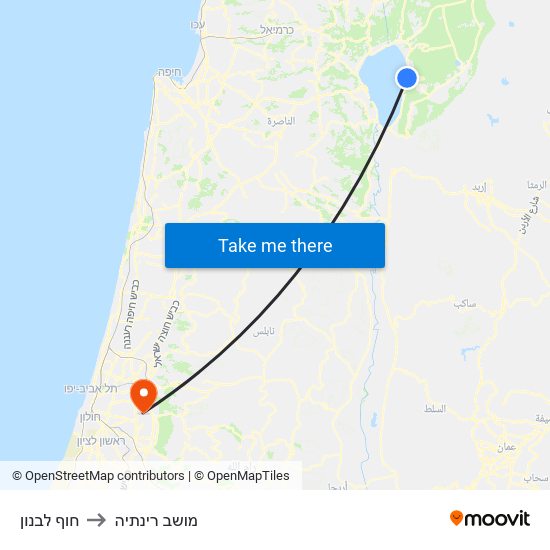 חוף לבנון to מושב רינתיה map