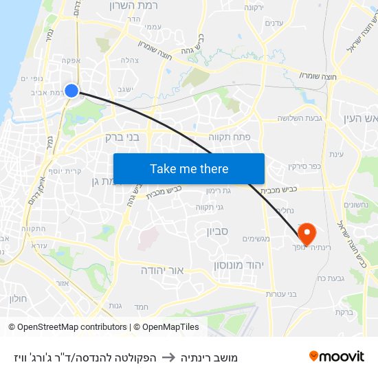 הפקולטה להנדסה/ד''ר ג'ורג' וויז to מושב רינתיה map