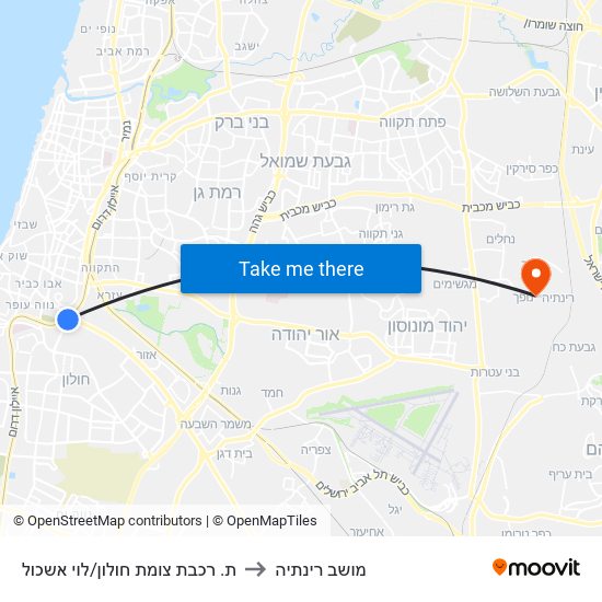 ת. רכבת צומת חולון/לוי אשכול to מושב רינתיה map