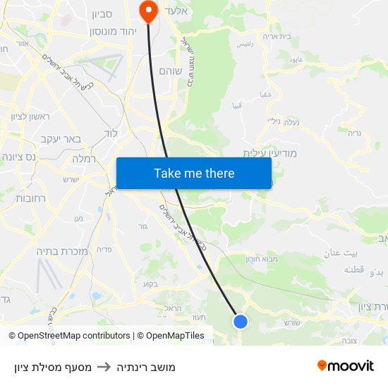 מסעף מסילת ציון to מושב רינתיה map
