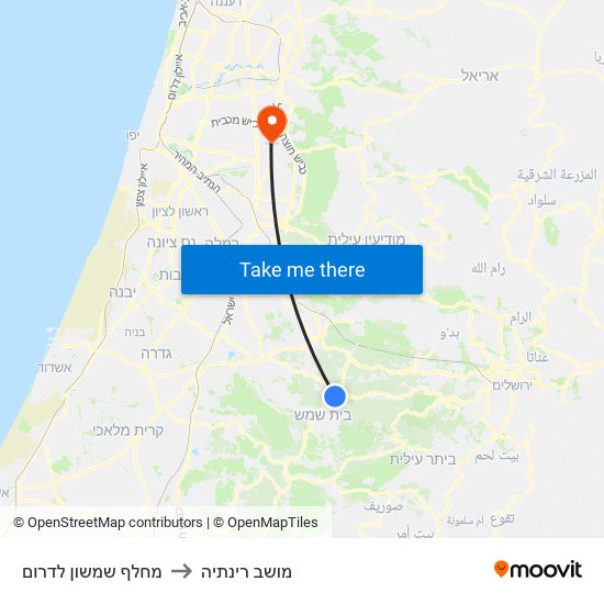 מחלף שמשון לדרום to מושב רינתיה map