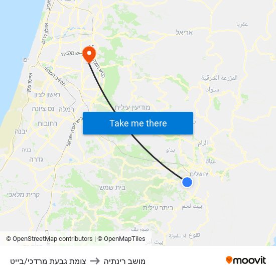 צומת גבעת מרדכי/בייט to מושב רינתיה map