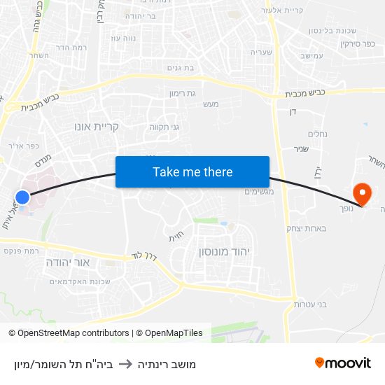 ביה''ח תל השומר/מיון to מושב רינתיה map