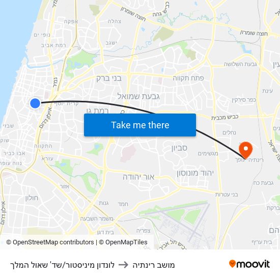 לונדון מיניסטור/שד' שאול המלך to מושב רינתיה map