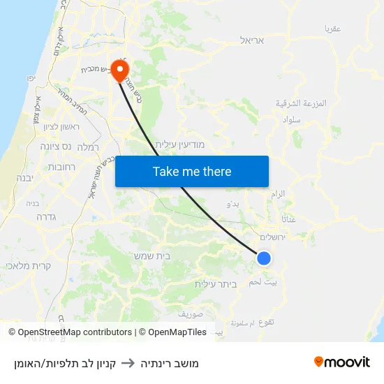קניון לב תלפיות/האומן to מושב רינתיה map
