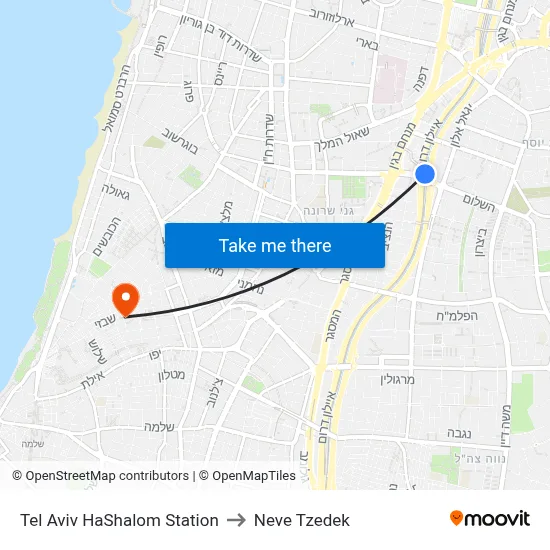 Tel Aviv HaShalom Station to Neve Tzedek map