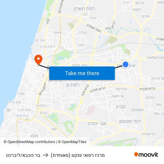 בר כוכבא/ליברכט to מרכז רפואי פנקס (מאוחדת) map