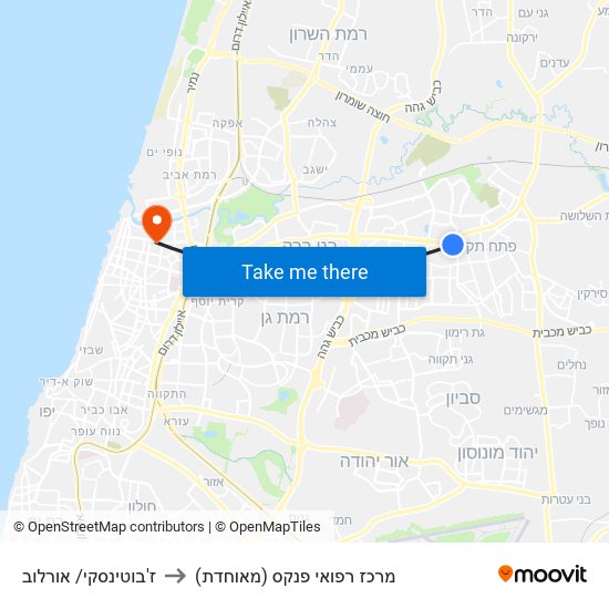 ז'בוטינסקי/ אורלוב to מרכז רפואי פנקס (מאוחדת) map