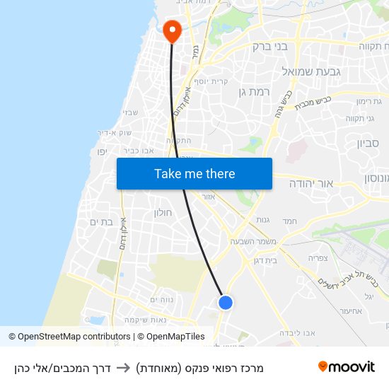 דרך המכבים/אלי כהן to מרכז רפואי פנקס (מאוחדת) map
