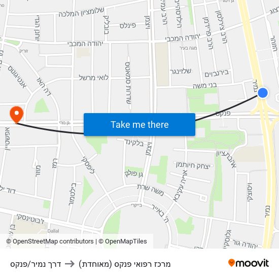 דרך נמיר/פנקס to מרכז רפואי פנקס (מאוחדת) map
