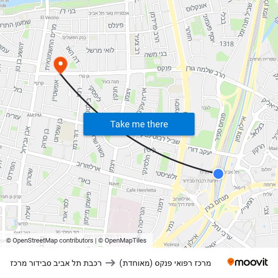 רכבת תל אביב סבידור מרכז to מרכז רפואי פנקס (מאוחדת) map