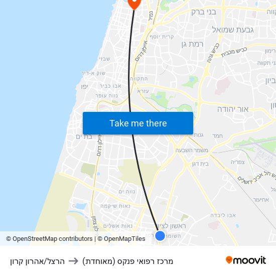 הרצל/אהרון קרון to מרכז רפואי פנקס (מאוחדת) map