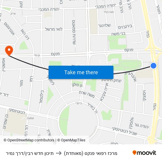 תיכון חדש רבין/דרך נמיר to מרכז רפואי פנקס (מאוחדת) map