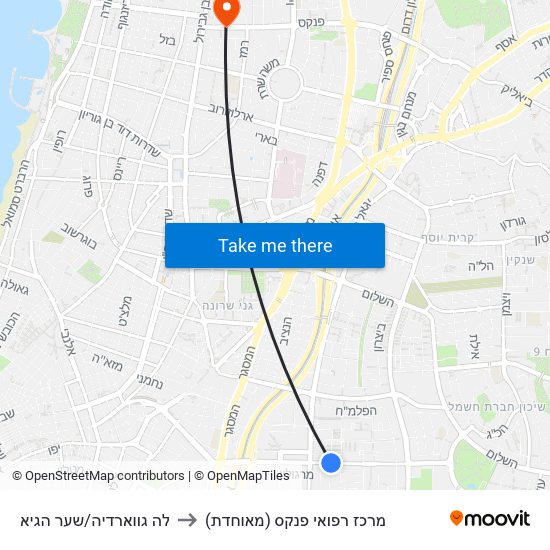 לה גווארדיה/שער הגיא to מרכז רפואי פנקס (מאוחדת) map