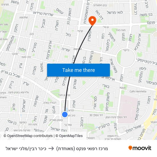 כיכר רבין/מלכי ישראל to מרכז רפואי פנקס (מאוחדת) map