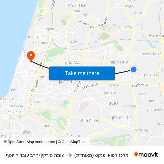 צומת סירקין/הרב עובדיה יוסף to מרכז רפואי פנקס (מאוחדת) map