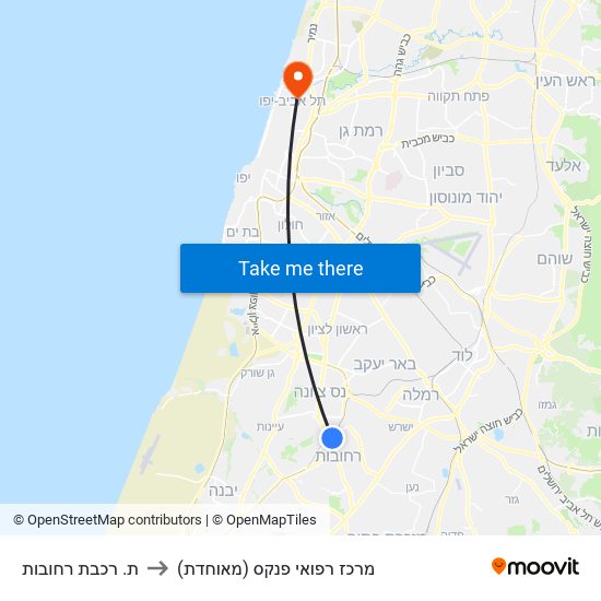 ת. רכבת רחובות to מרכז רפואי פנקס (מאוחדת) map