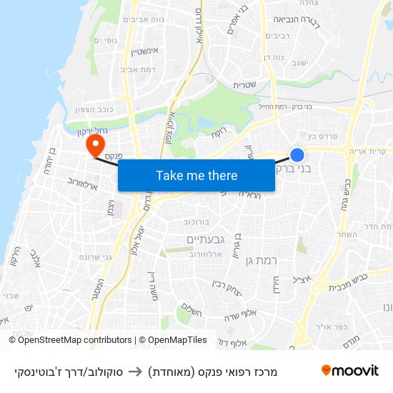 סוקולוב/דרך ז'בוטינסקי to מרכז רפואי פנקס (מאוחדת) map