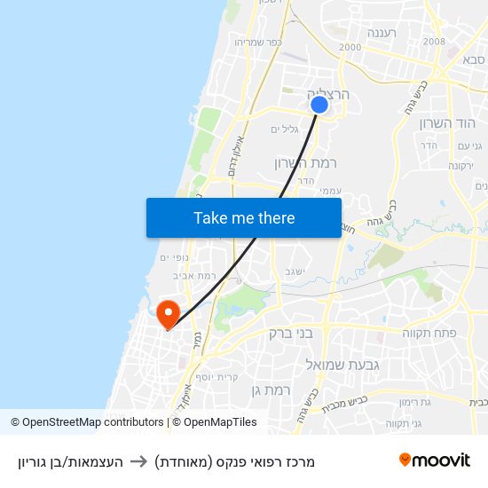 העצמאות/בן גוריון to מרכז רפואי פנקס (מאוחדת) map