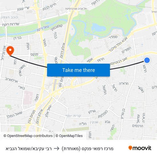 רבי עקיבא/שמואל הנביא to מרכז רפואי פנקס (מאוחדת) map