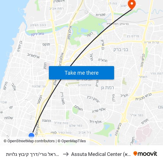 שד' ישראל גורי/דרך קיבוץ גלויות to Assuta Medical Center (אסותא) map