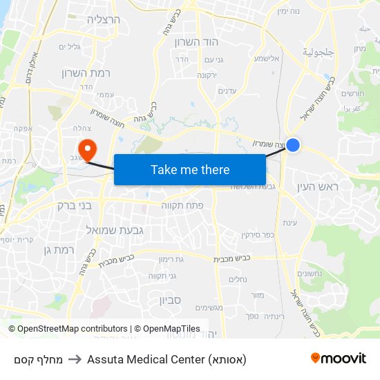 מחלף קסם to Assuta Medical Center (אסותא) map