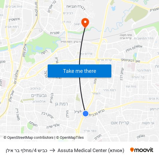 כביש 4/מחלף בר אילן to Assuta Medical Center (אסותא) map