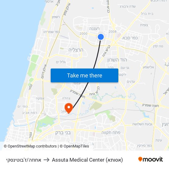 אחוזה/ז'בוטינסקי to Assuta Medical Center (אסותא) map