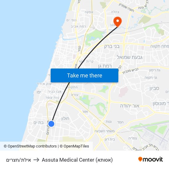 אילת/חצרים to Assuta Medical Center (אסותא) map