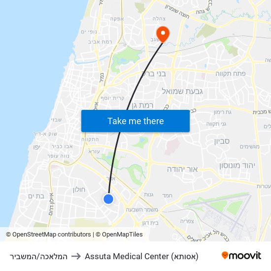 המלאכה/המשביר to Assuta Medical Center (אסותא) map
