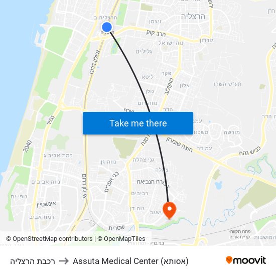 רכבת הרצליה to Assuta Medical Center (אסותא) map