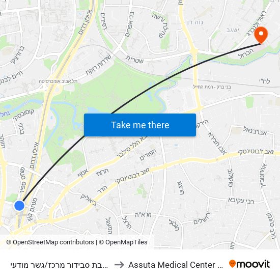 תחנת רכבת סבידור מרכז/גשר מודעי to Assuta Medical Center (אסותא) map