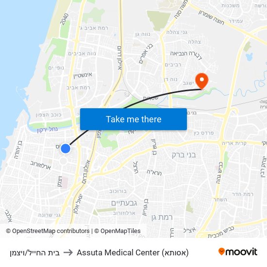 בית החייל/ויצמן to Assuta Medical Center (אסותא) map
