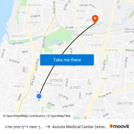 דרך משה דיין/יצחק שדה to Assuta Medical Center (אסותא) map