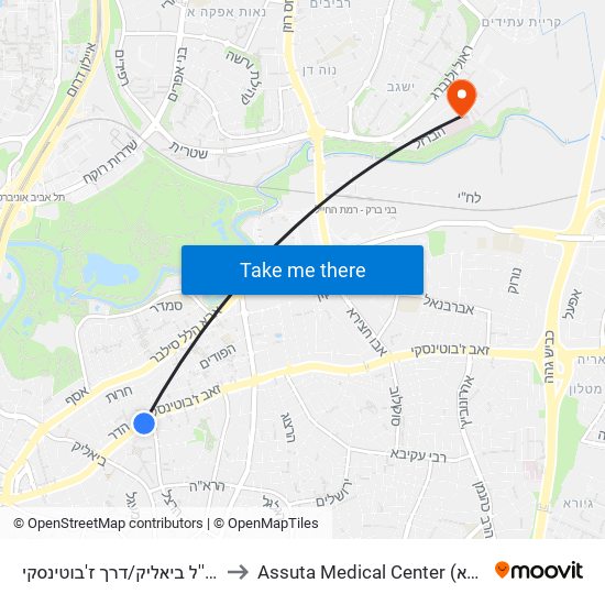 ת.רק''ל ביאליק/דרך ז'בוטינסקי to Assuta Medical Center (אסותא) map