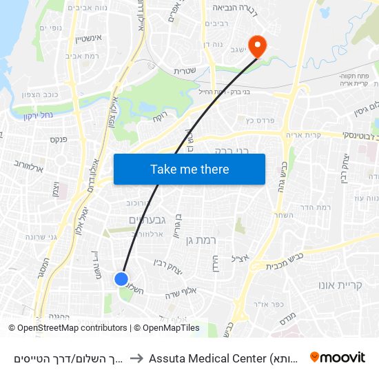 דרך השלום/דרך הטייסים to Assuta Medical Center (אסותא) map