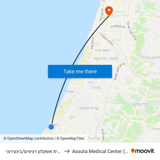 ת. מרכזית אשקלון רציפים/בינעירוני to Assuta Medical Center (אסותא) map