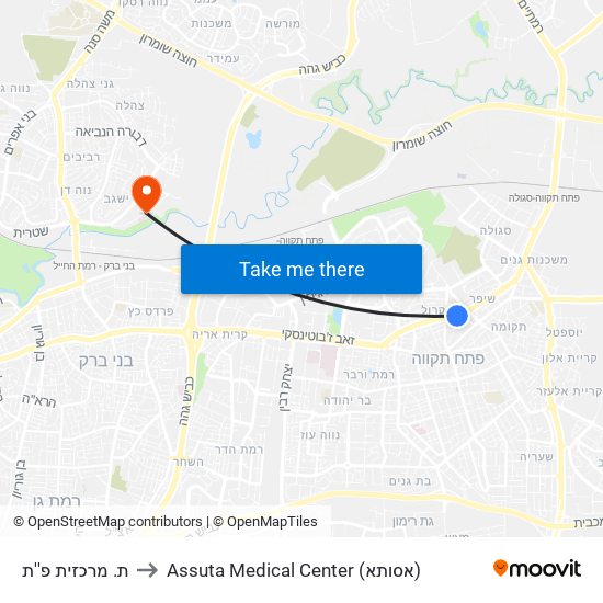 ת. מרכזית פ''ת to Assuta Medical Center (אסותא) map