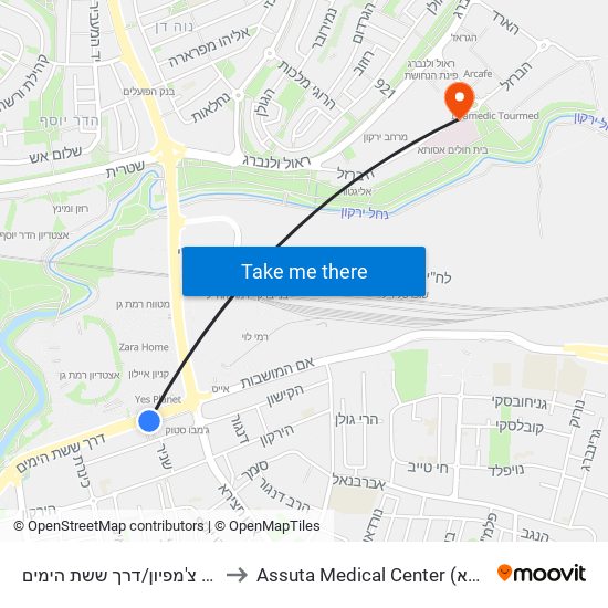 מגדל צ'מפיון/דרך ששת הימים to Assuta Medical Center (אסותא) map