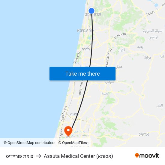 צומת פוריידיס to Assuta Medical Center (אסותא) map
