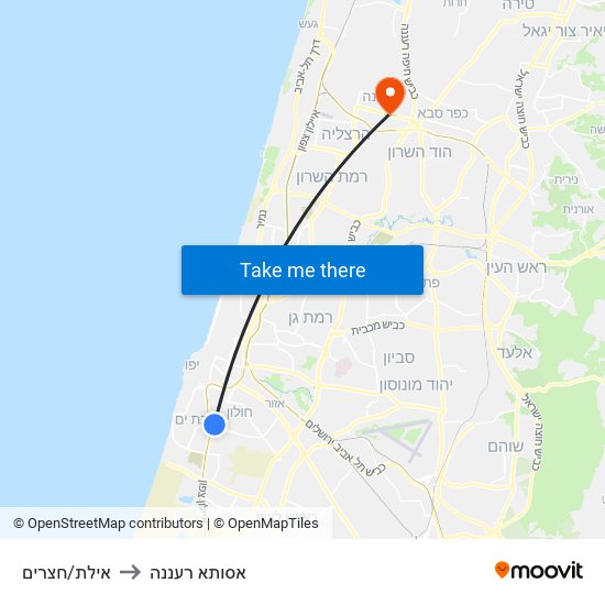 אילת/חצרים to אסותא רעננה map