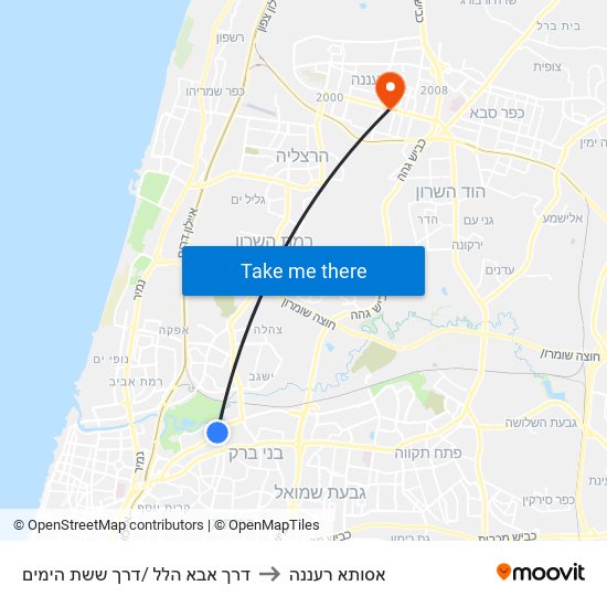 דרך אבא הלל /דרך ששת הימים to אסותא רעננה map