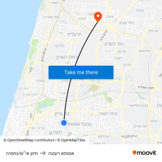 חזון אי''ש/נחמיה to אסותא רעננה map