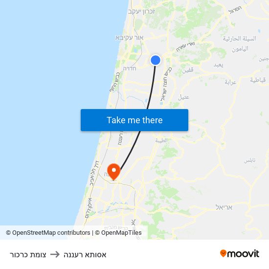 צומת כרכור to אסותא רעננה map