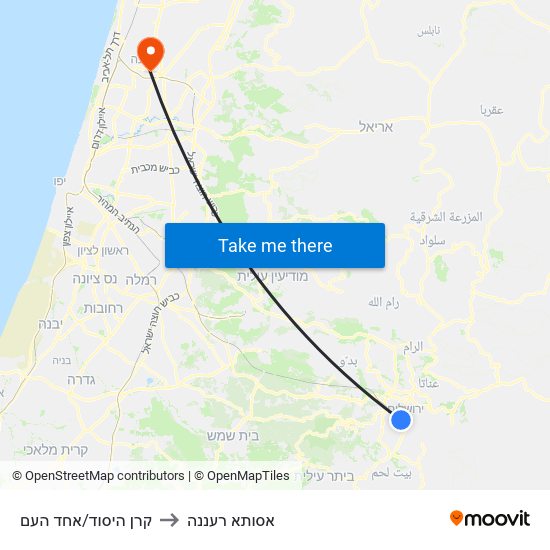 קרן היסוד/אחד העם to אסותא רעננה map