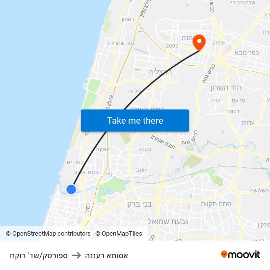 ספורטק/שד' רוקח to אסותא רעננה map