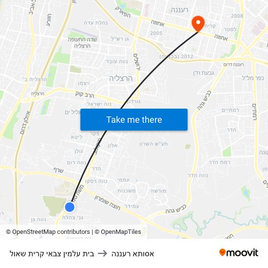 בית עלמין צבאי קרית שאול to אסותא רעננה map