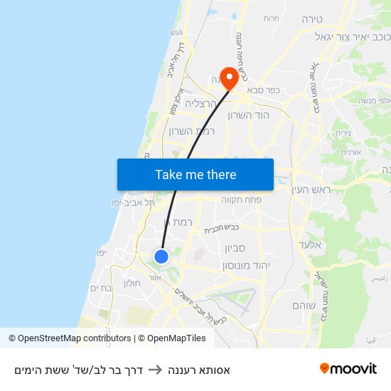 דרך בר לב/שד' ששת הימים to אסותא רעננה map