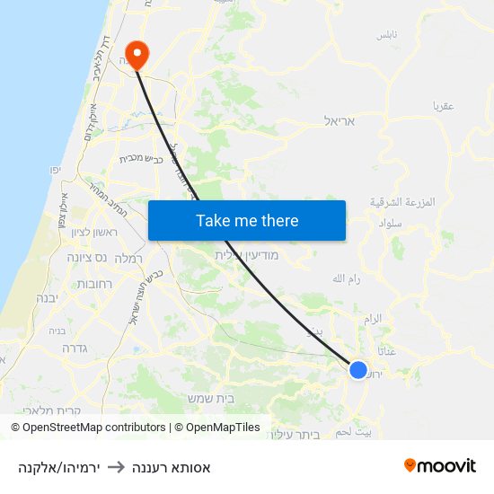 ירמיהו/אלקנה to אסותא רעננה map