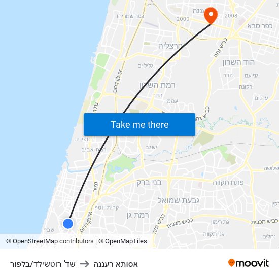 שד' רוטשילד/בלפור to אסותא רעננה map